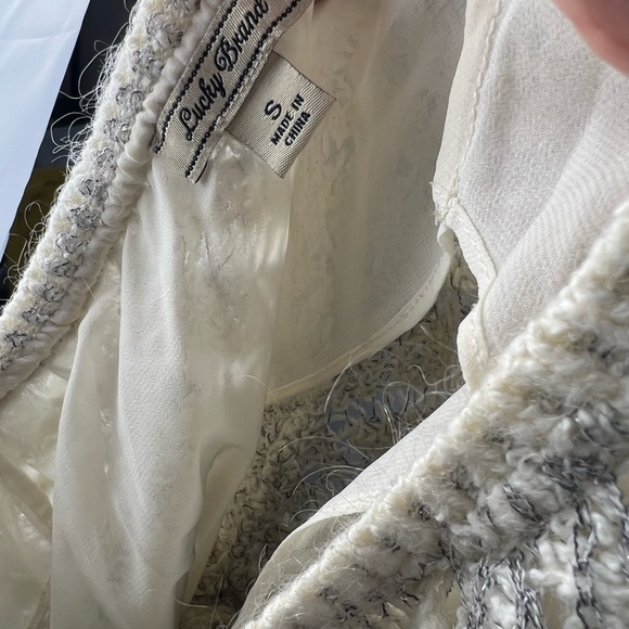 Lucky Brand- white and silver long sleeve sweater with built in sheer shirt - Picture 10 of 10